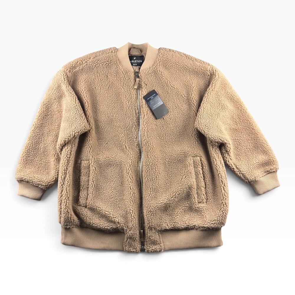 Fabletics Teddy Oversized Bomber Jacket Women's XXL/1X Tan Fleece Full Zip NWT